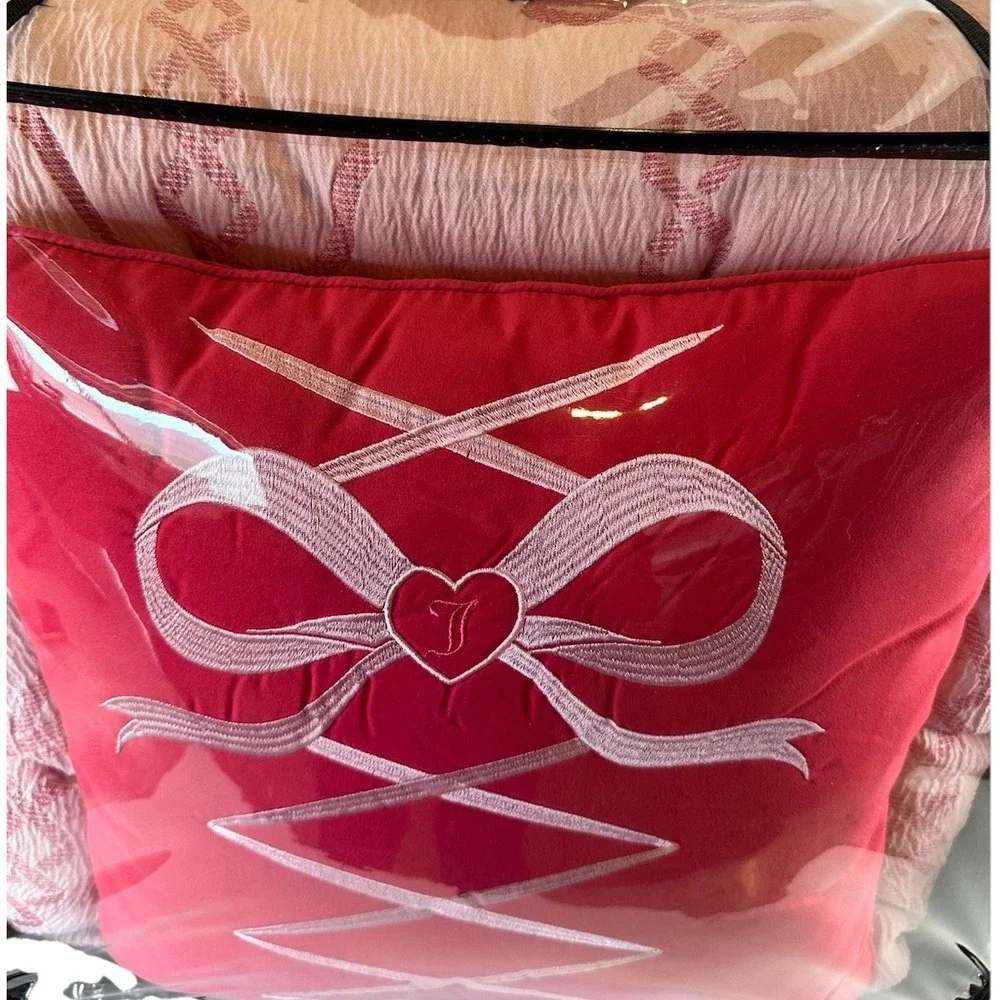 Juicy Couture Pink Bow Embossed Queen Comforter Set Pillow Plush 4pc Coquette
